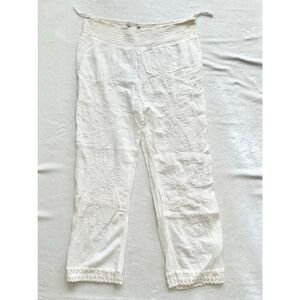 Cute options, white linen embroidered pants 100% cotton size small